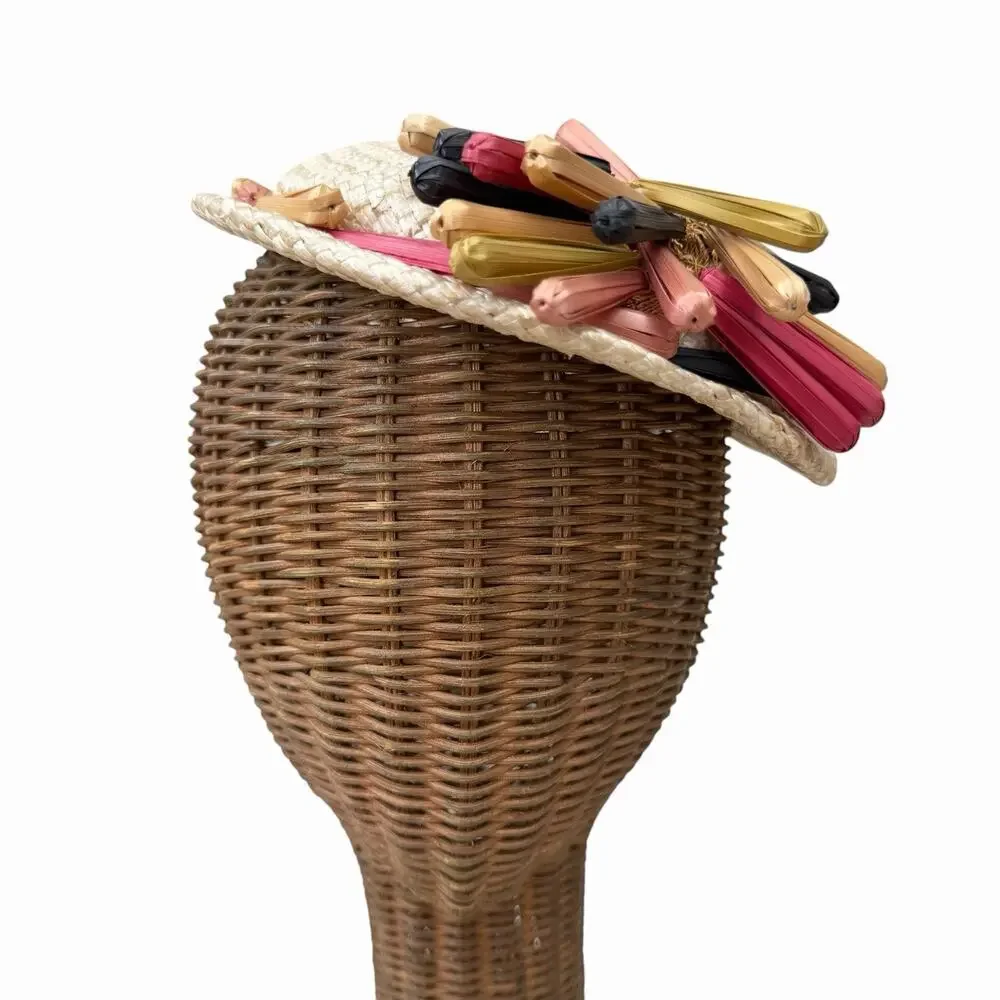 Vintage 1940’s Straw Tilt Hat Very Avant Garde Chic